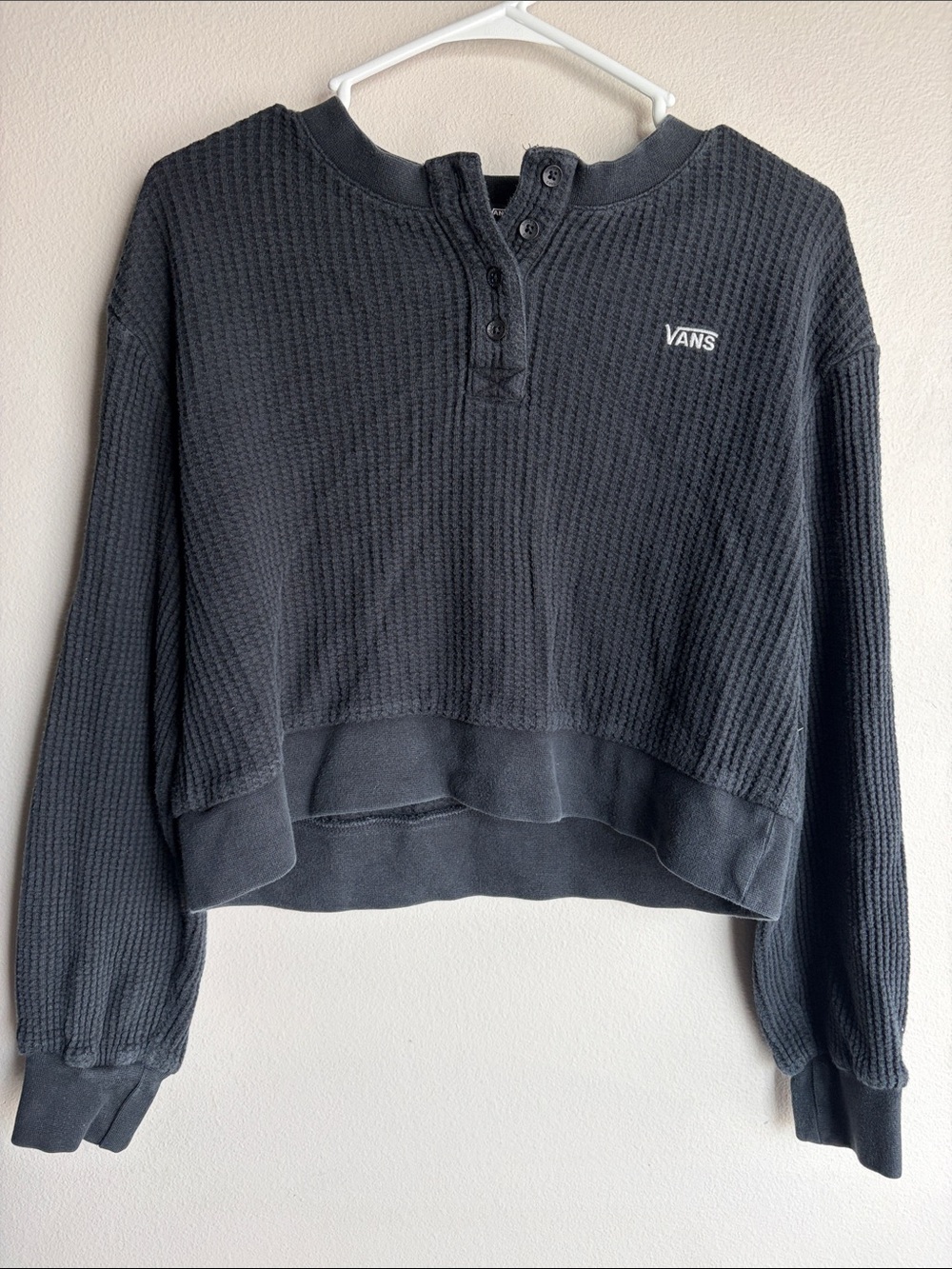 Vans Women's Black Waffle Henley Cropped Pullover - Picture 10 of 10